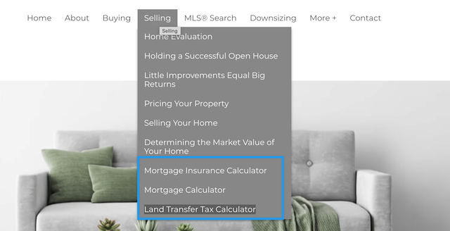 real estate agent websites menu