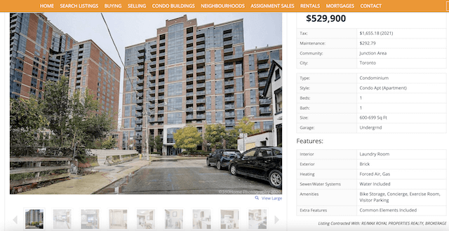 real estate website design listing page showing exactly what is in each property